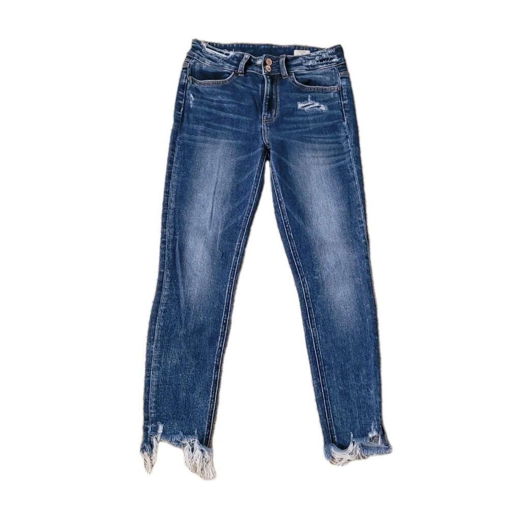 Bridge By Gly Jeans Womens 26 Blue Mid Rise Ankle Skinny Distress Raw Hem Ripped